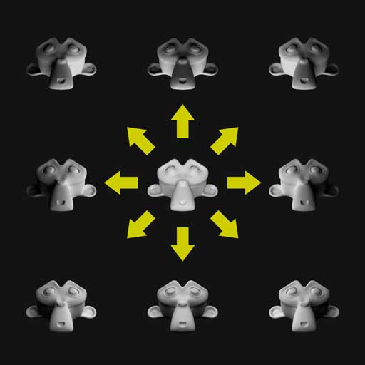 Fig. 9 – Influence sur les ombres de l’orientation de la lumière