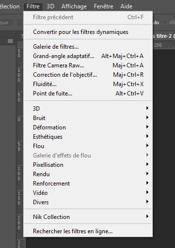 Illustration du menu filtre dans Photoshop CC