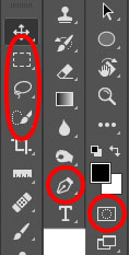 Mise en évidence des outils de sélection dans la palette d'outils de Photoshop CC