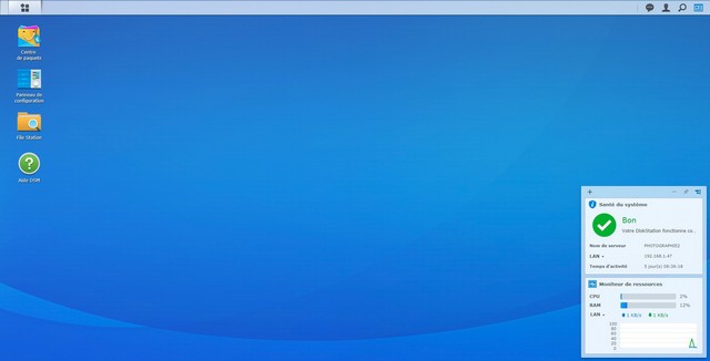 Illustration de l'interface système d'exploitation interne au NAS DS218.