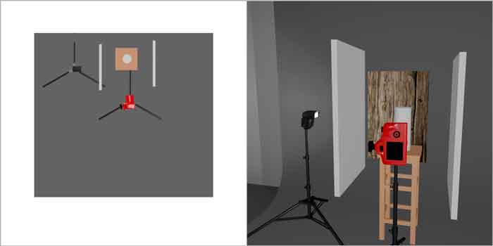 Setup de prise de vue de la première photo de base pour avoir les reflets sur la bouteille