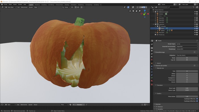 Aperçu de la capture d'écran de la modélisation 3D de la citrouille dans Blender